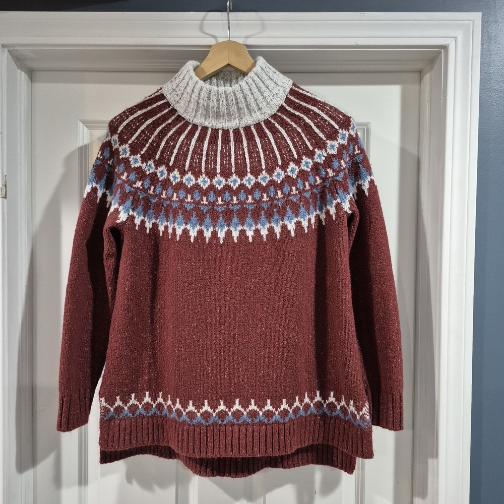 L.L. Bean Signature Sweater Womens Large Maroon Nordic Fair Isle Ski Holiday